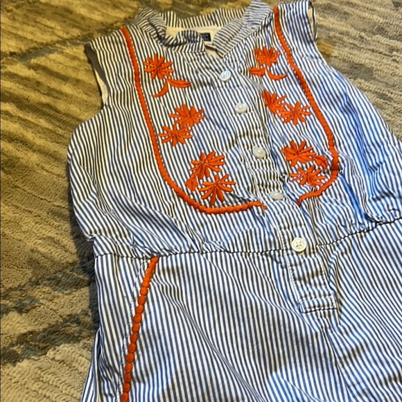 Janie and Jack Blue and White Striped Romper with Floral Embroidery - Picture 4 of 6